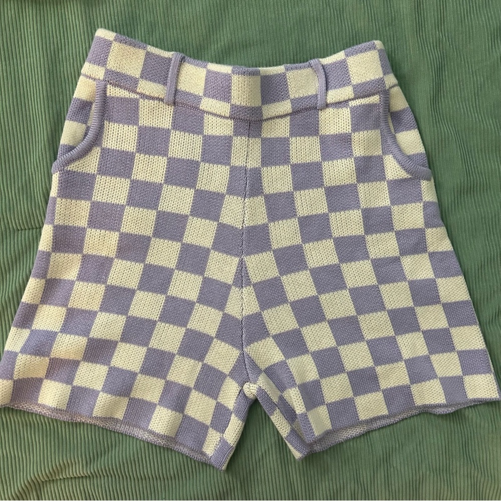 Yitai Purple Checkered Knit Shorts